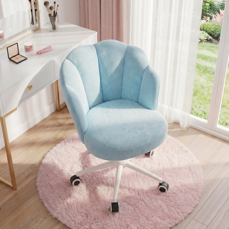 Petal Swivel Task Chair with Tufted Back – Adjustable Height Make-Up Chair for Vanity & Office, blue