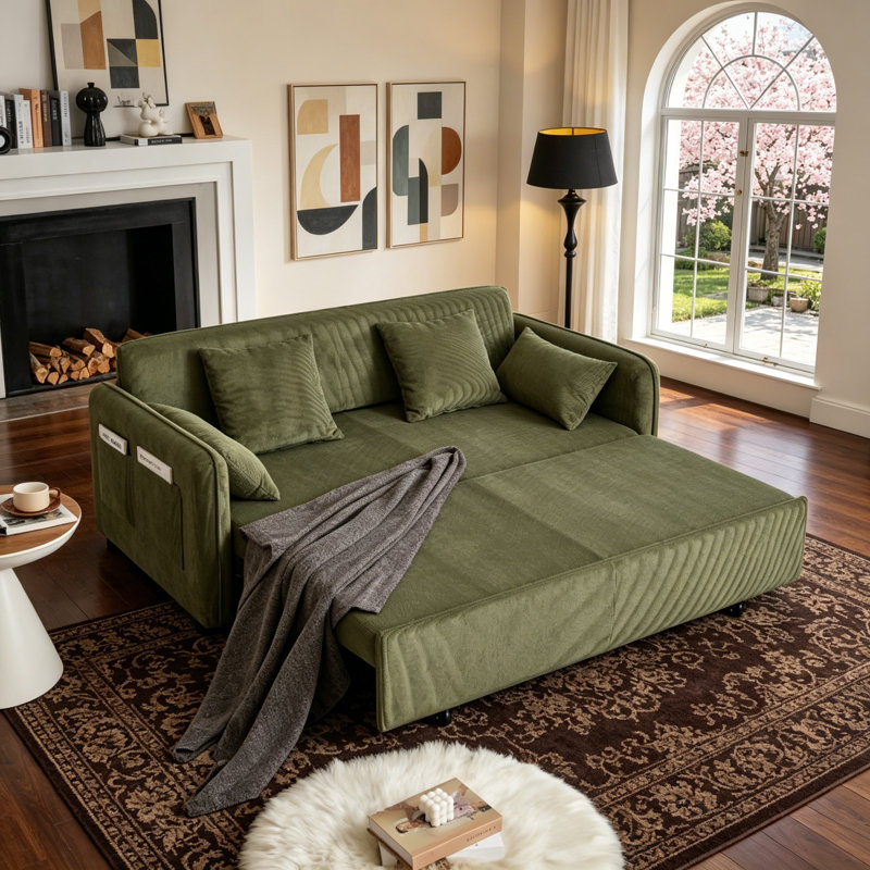 66 Inch Sleeper Sofa Bed, Green