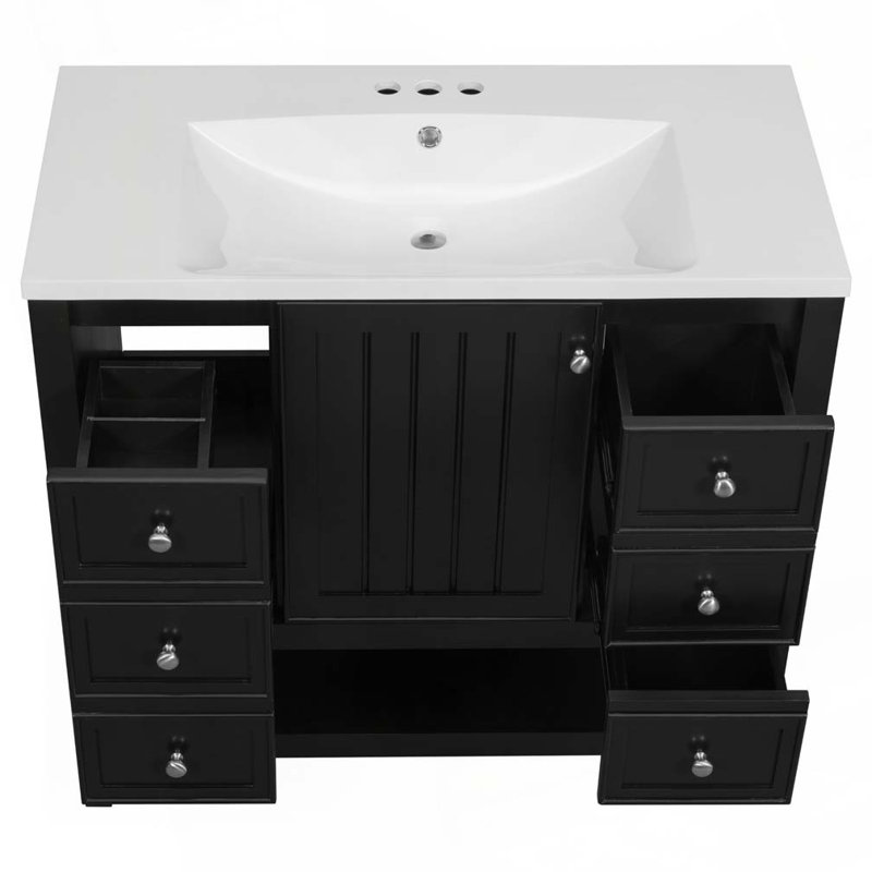 Meuble-lavabo 36 po avec lavabo en céramique, Noir
