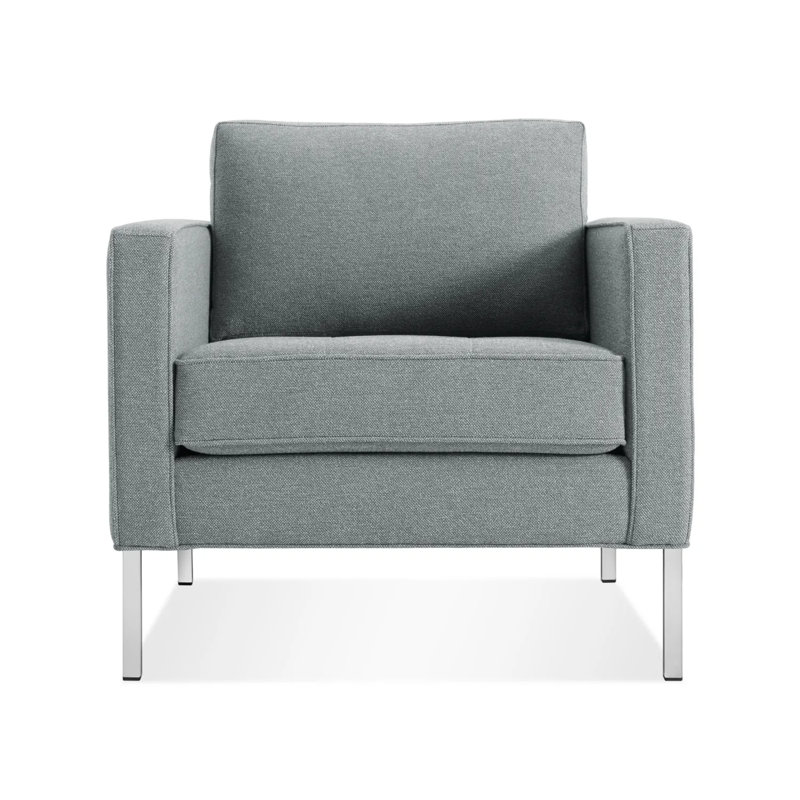 Paramount Tufted Armchair, Stainless Steel, Otter Velvet Polyester Blend