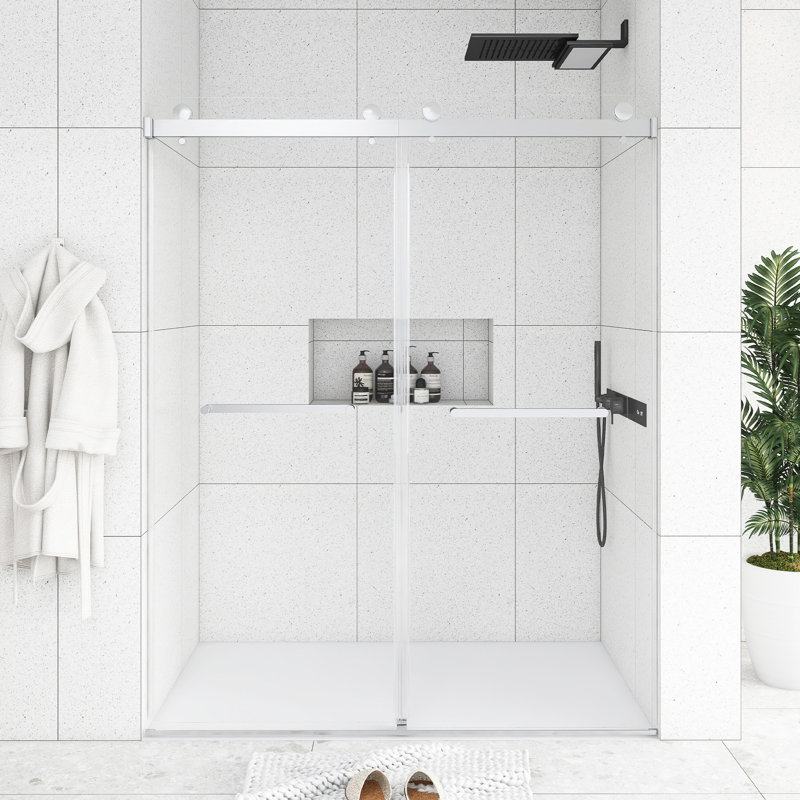 Porte de douche coulissante double sans cadre l 56 à 60 po x H 75 po, Chrome