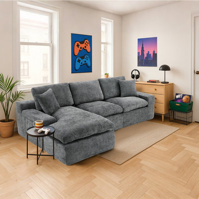 Cloud Sectional Sofa 107.9" Upholstered with Double-layer Cushion, Side Pockets, Free-combined Design for Living Room by Latitude Run