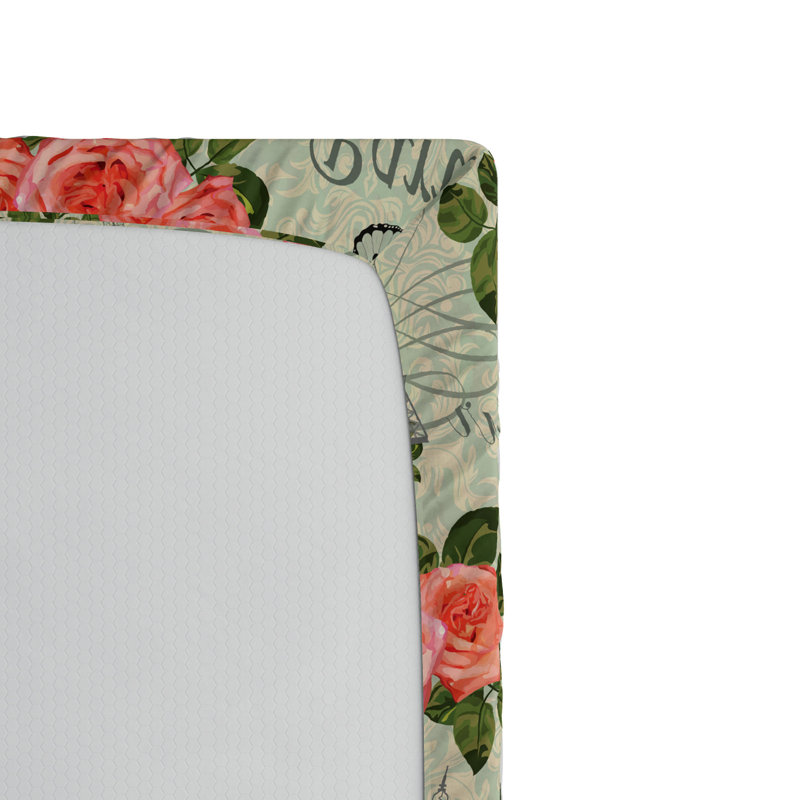 Microfiber Floral Fitted Sheet, Twin XL Fitted Sheet, Pink/Green Floral