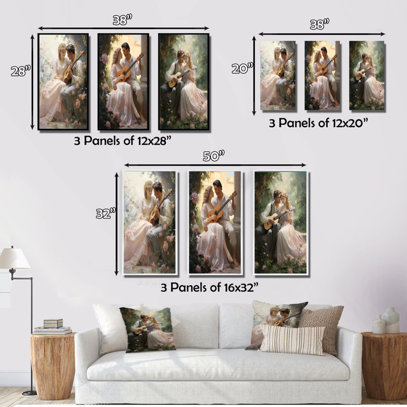 «Romantic Couple Landscape Serene», 3 pièces sur toile, H 28 po x l 36 po, Toile tendue