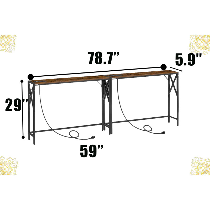 Sofa Table With Charging Station, Brown