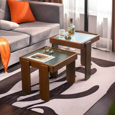 Table basse en bois massif avec verre