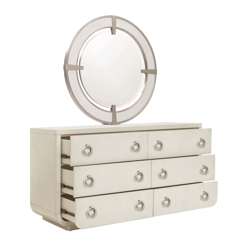 Brighton White Round Wood Transitional Mirror