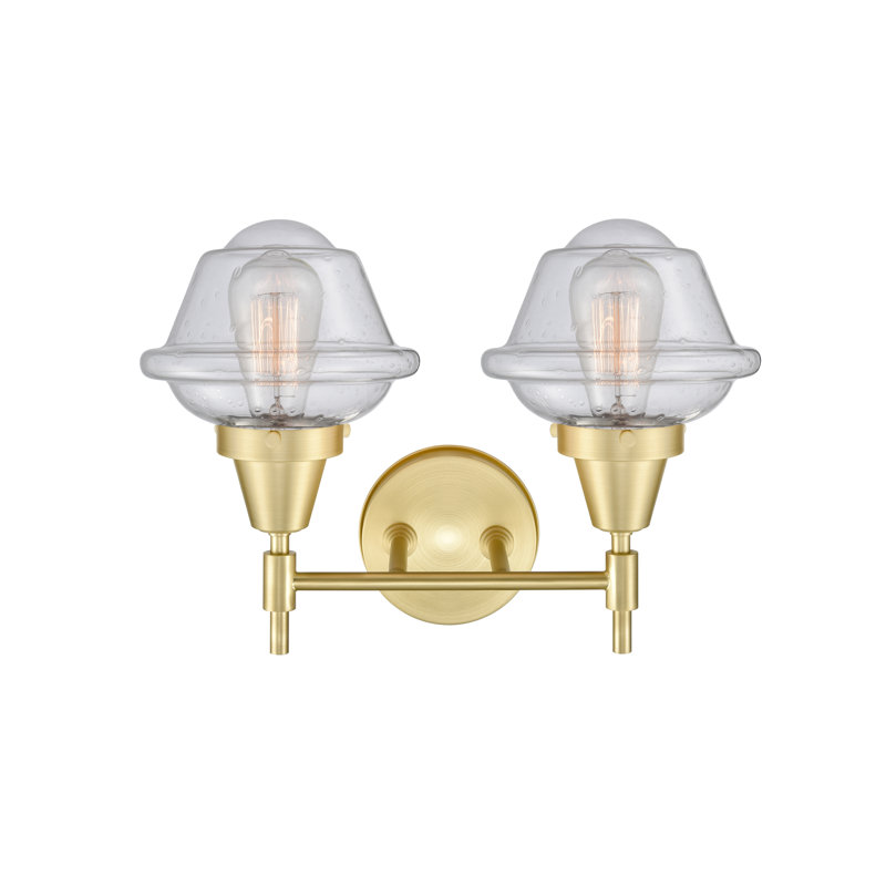 Éclairage pour meuble-lavabo à 2 lumières à intensité variable Gayle, Ampoule DEL rétro 4 watts, Grainé, Laiton satiné
