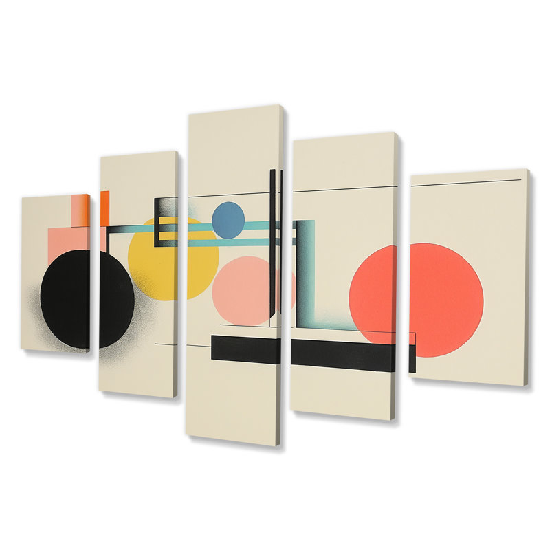 Ensemble de 5 pièces d'art mural d'équilibrage géométrique rétro pour le salon, H 32 po x l 60 po