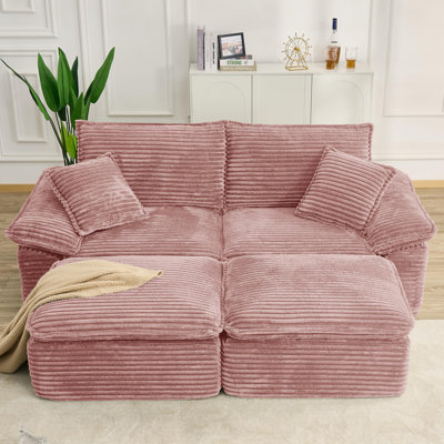 81" Corduroy Upholstered Chaise Lounge Compression Lounge Chair With 2 Pillows - No Assembly Required