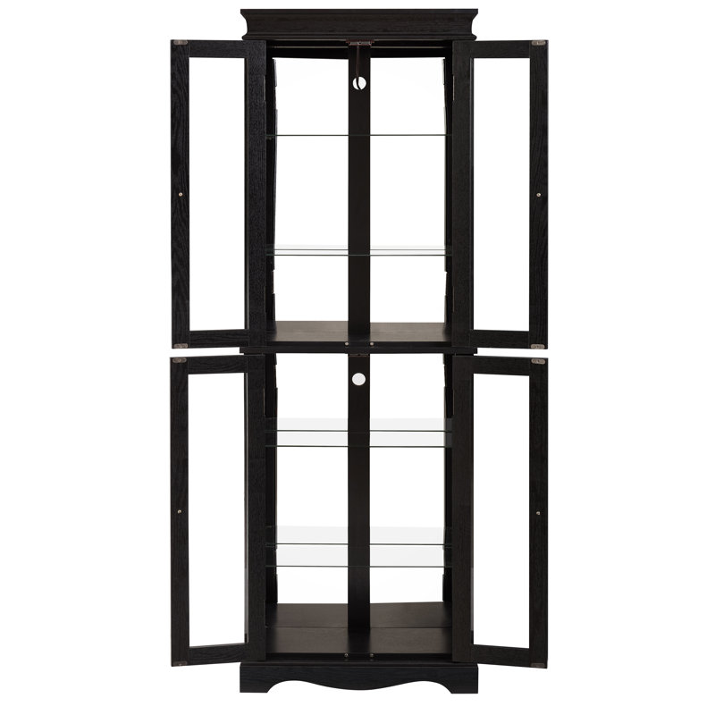 Elegant Lighted 6-Tier Glass Curio Display Cabinet For Collectibles, 70.08" H x 26" W x 11.81" D