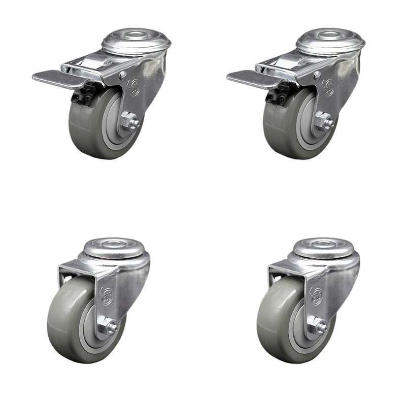 4-Piece Polyurethane Caster Set, Gray