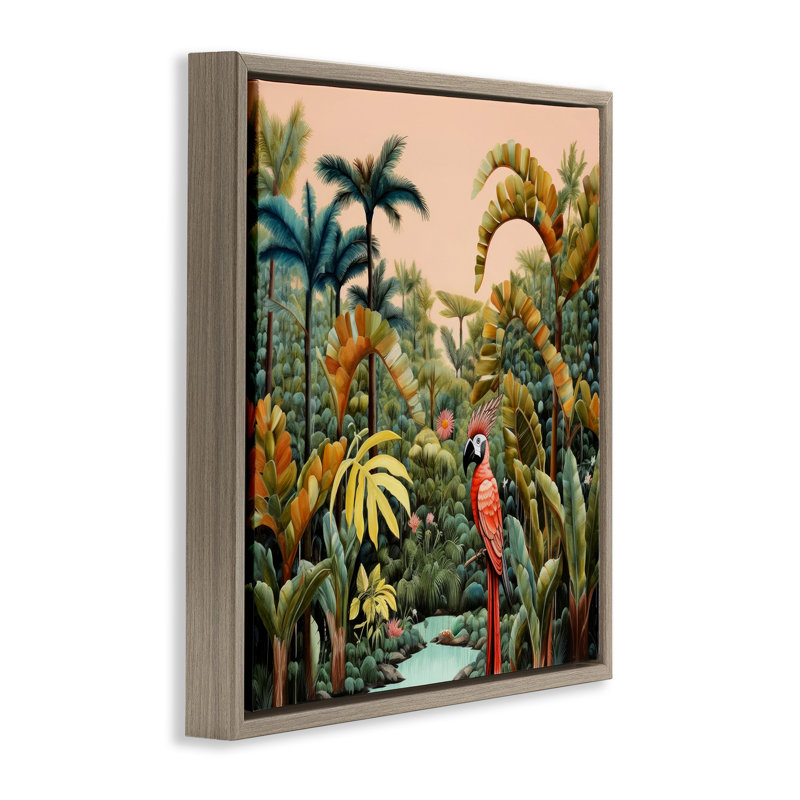 Perroquet en forêt tropicale, Cadre flottant orme Montalcino, H 25 po x l 25 po
