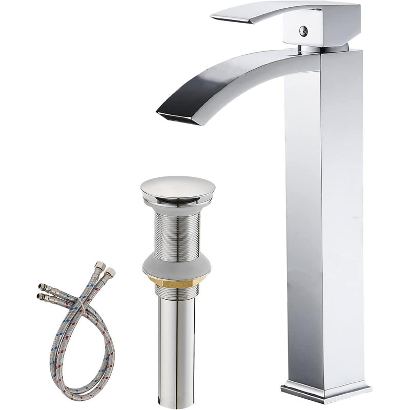 Robinet pour salle de bain à poignée simple avec drain, Chrome