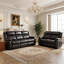 Ensemble de 2 fauteuils inclinables en similicuir brun foncé avec console centrale et porte-gobelets + causeuse entièrement assemblés-671488577