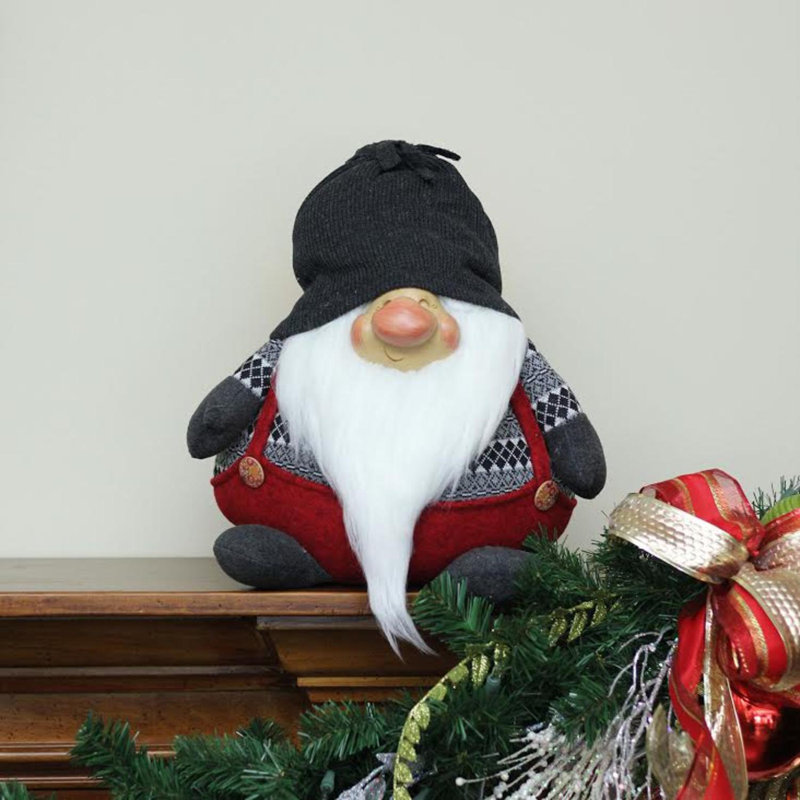 14" Red and Charcoal Gray Dan Gnome Christmas Figurine
