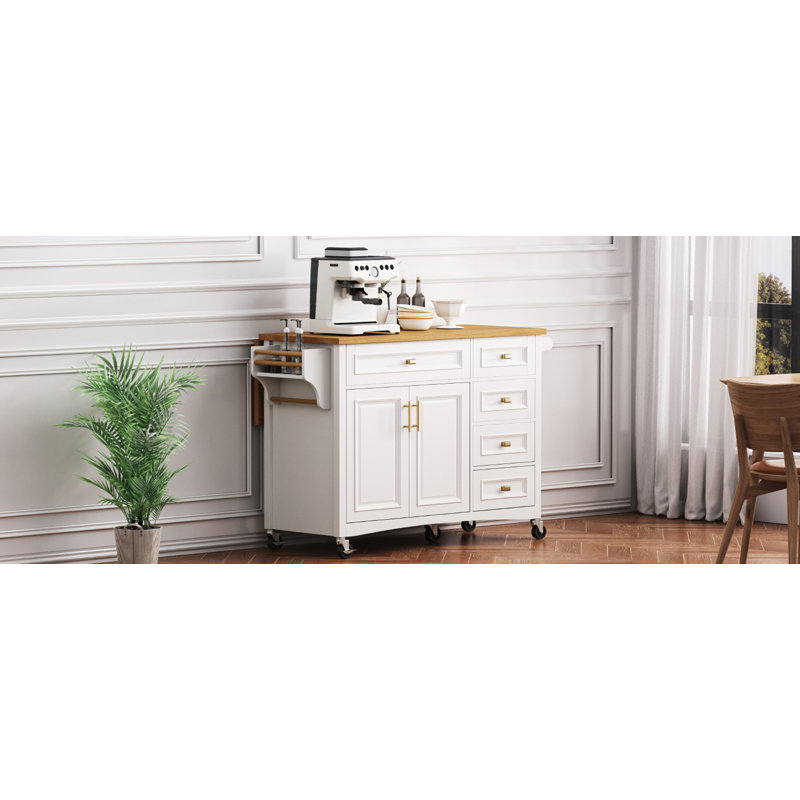 52" Kitchen Island with Drop Leaf, White