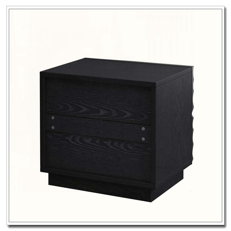 Table de chevet en bois massif 23,62 po avec 2 tiroirs, Noir, Individuel