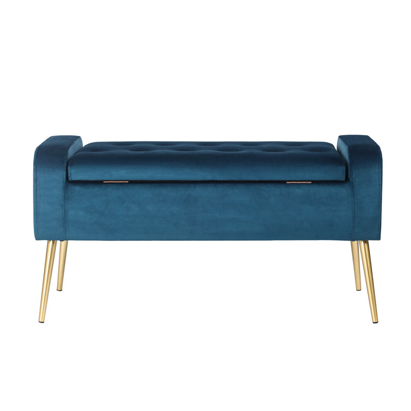 Gigel Fabric Upholstered Storage Bench, Blue