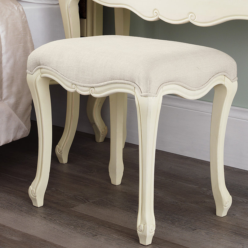 Lemaire Solid Wood Accent Stool, Antique White