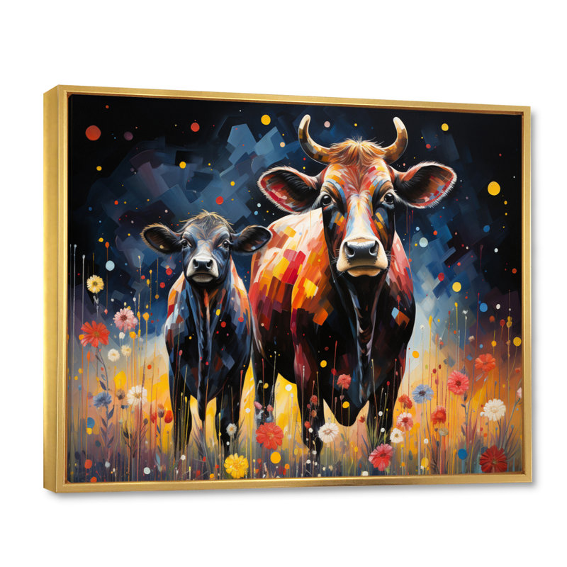 Impression sur toile encadrée, "Bovins pastoraux et pasteurs", H 16 po x l 32 po x P 1 po, Cadre flottant doré