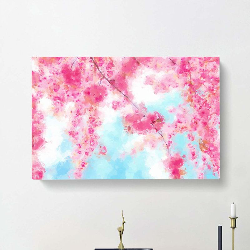 Pink Cherry Blossom Tree In Spring In Abstract - Wrapped Canvas, 60cm H x 91cm W x 3cm D