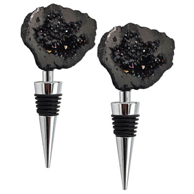 Crystalline Bottle Stopper - Set of 2 - 5" x 2" x 1.2" - Black