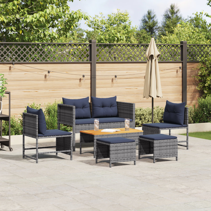Ensemble de canapé de jardin vidaXL 6 pièces en rotin gris et bleu marine