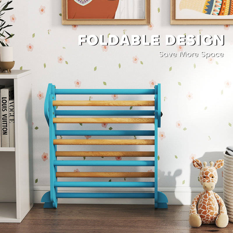 Ensemble triangulaire 7-en-1 en bois avec arche, rampe et échelle, bleu, Bleu