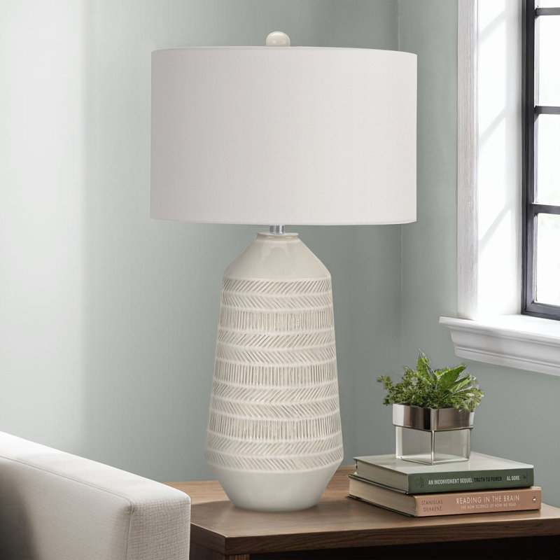 H 33 po, lampe de table, abat-jour ivoire / crème, céramique crème, contemporain