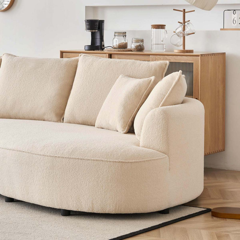122.8'' 3-Seat Sherpa Fabric Sofa with Toss Pillows - Sturdy Solid Wood Frame for Living Rooms and Family Spaces