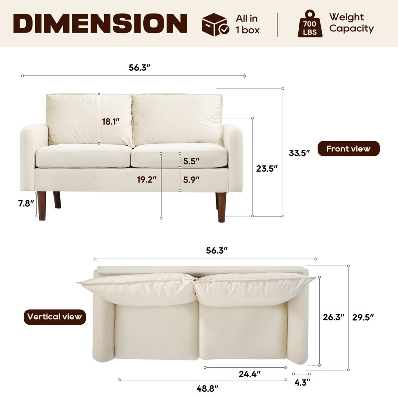 Causeuse Hessville, Velours beige