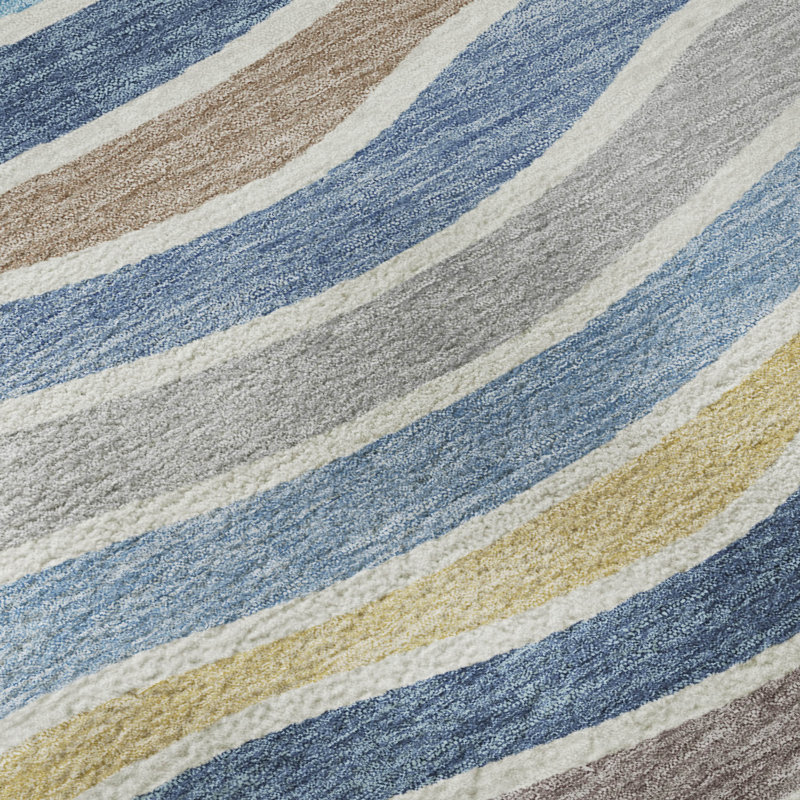 Premium Machine Washable Mayfield AMF2333 Stripes Rug, Blue, 3' x 5'