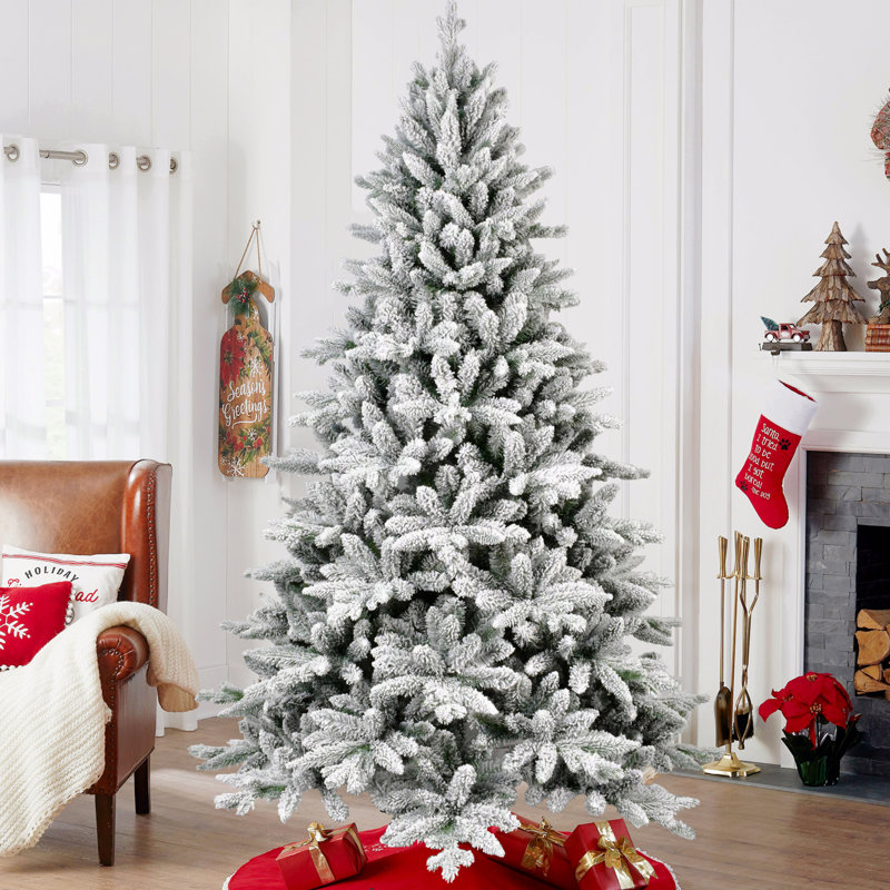 Arbre de Noël 5 pi avec 768 pointes, arbre à charnières enneigé réaliste PE + PVC avec support en métal, arbre de Noël artificiel complet
