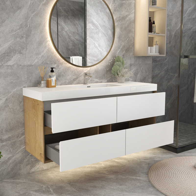 Ensemble de meuble-lavabo simple 59 po, Blanc brillant