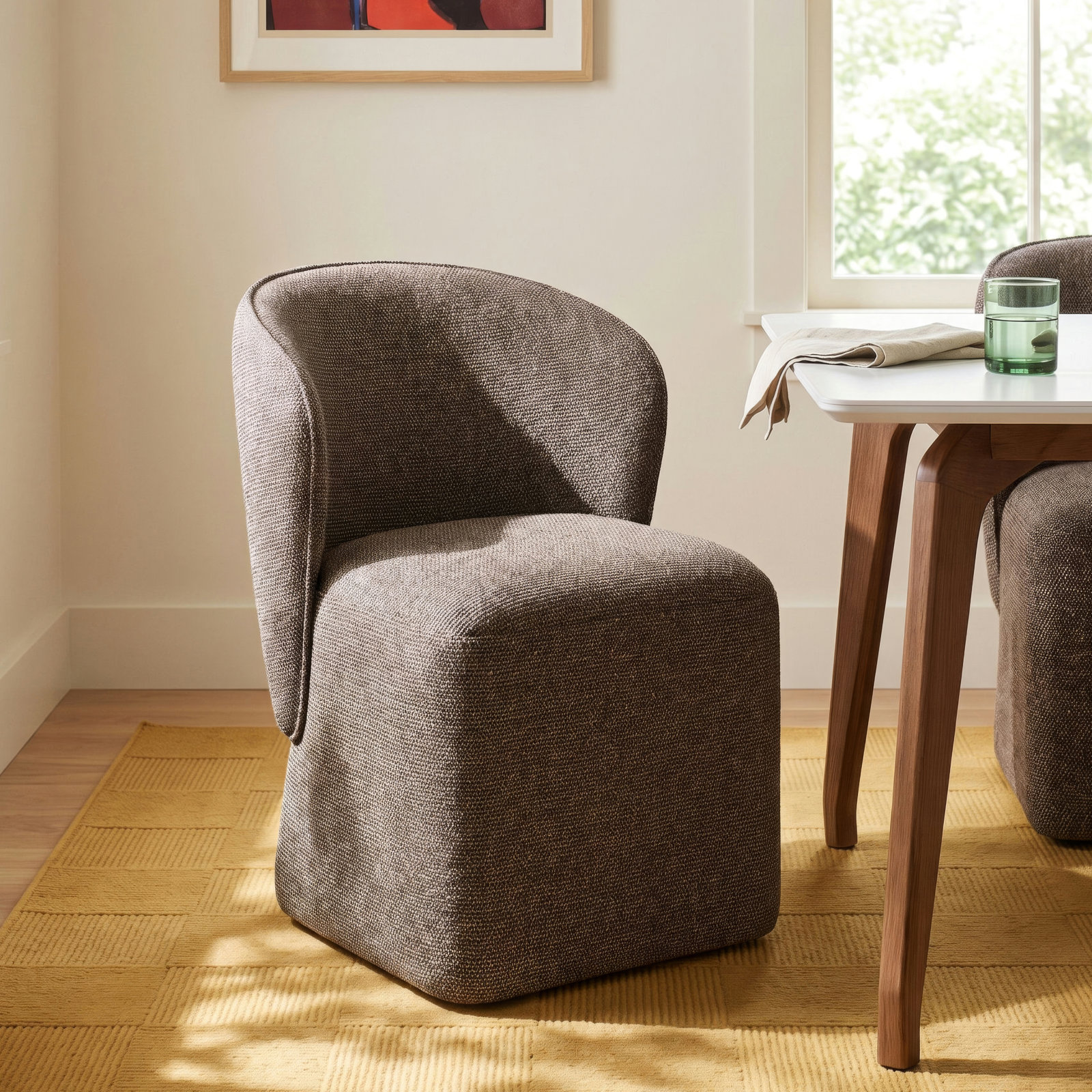 Niha Swivel Upholstered Dining Chair, Gellar Earth Tweed