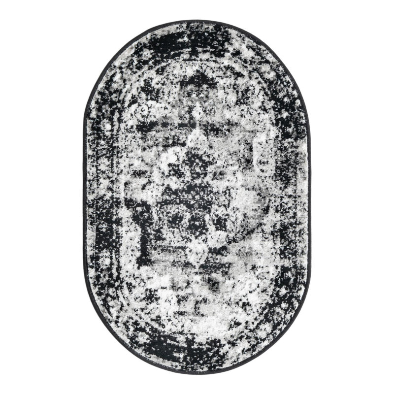 Brandt Oriental Area Rug, Oval 2' x 3'1", Black 