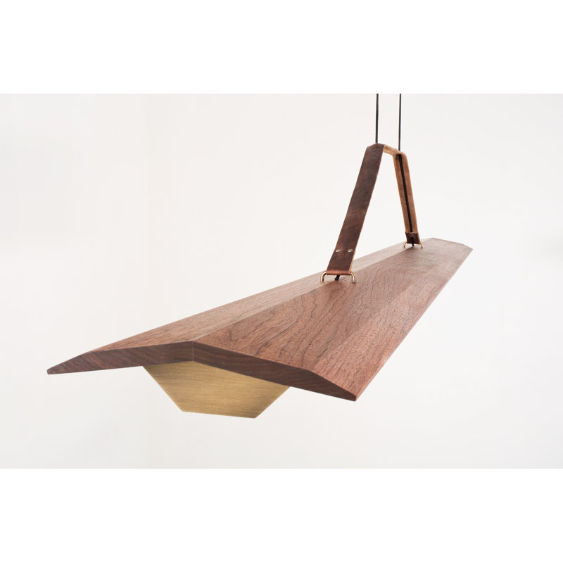 Penna Linear LED Pendant, 7.7" H x 64.5" W x 2.3" D, 2700K Warm White Bulb Temp, 277V, Brass/ Dark Walnut