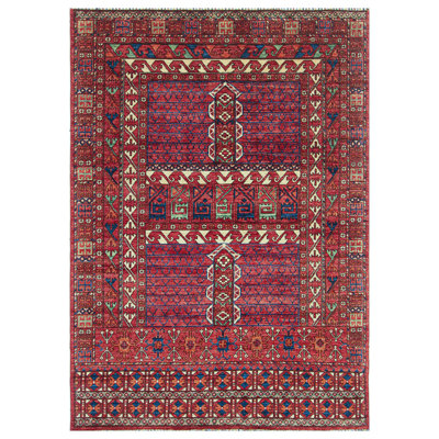 Tapis rouge et multicolore de haute qualité noué à la main