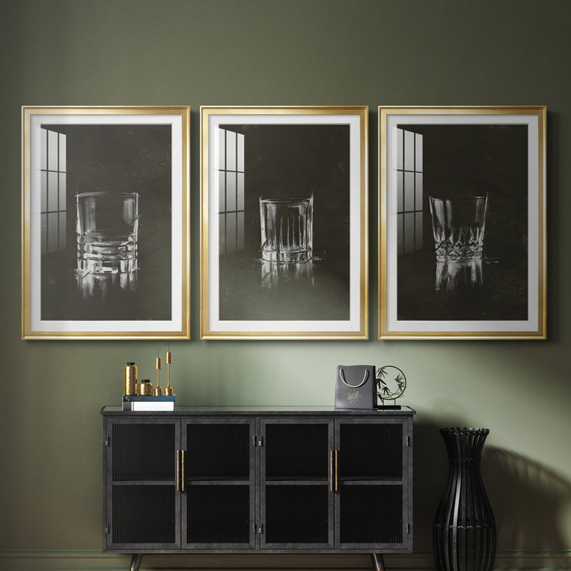 Crystal Barware V - Impression sur mesure encadrée de qualité supérieure - 3 pièces, H 21 po x l 30 po, Doré