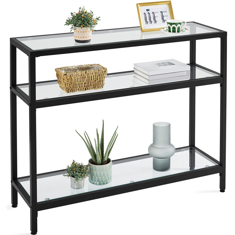 Solitro 39.5'' Glass Top Console Table, Black