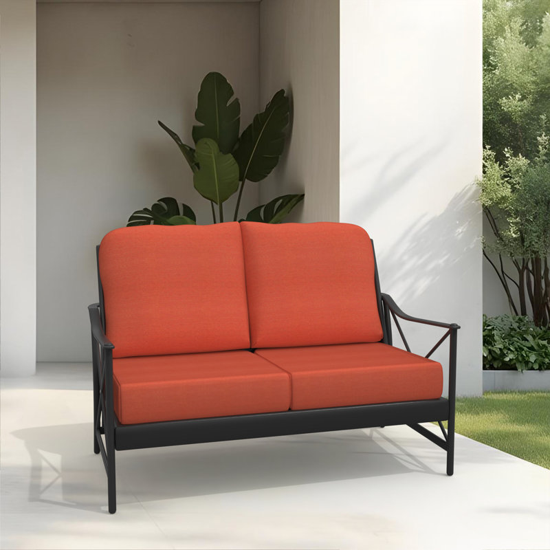 Amala Sunbrella® Indoor/Outdoor Loveseat Cushion, Canvas Brick Sunbrella® Canvas