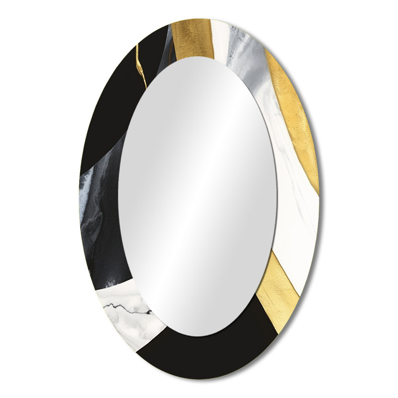 Miroir décoratif ovale abstrait en métal noir et doré Harmony Of Marble IV, 36 po x 24 po