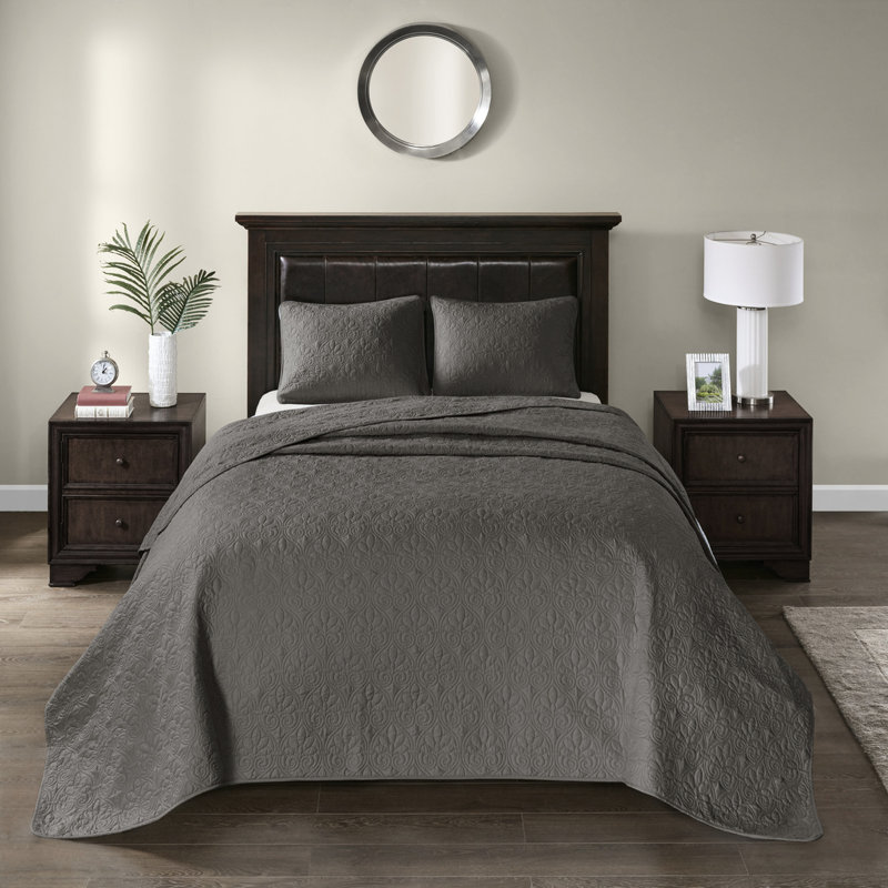 Couvre-lit réversible gris foncé - Superbe bourre en coton prélavé pour un confort durable