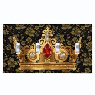 Elegant Red Jewel Crown Print 4 - Gang Toggle Light Switch Standard Wall Plate