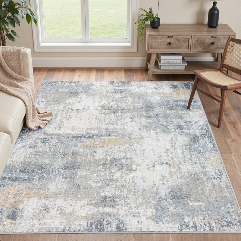 Tapis moderne lavable à la machine avec envers antidérapant, Rectangle 4pi x 6 pi