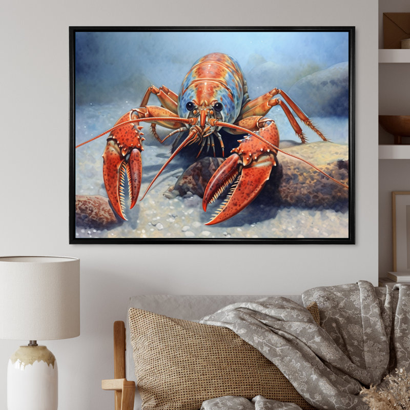 " Freshwater Crayfish I ", Black Floater Framed, 24" H x 32" W