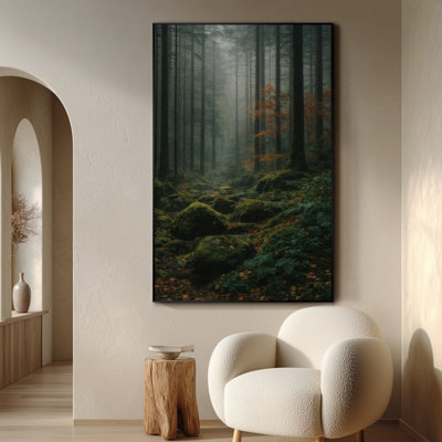 Très grand art mural imprimé sur toile - Misty Forest Landscape, scène sereine, décoration murale verticale pour salon ou chambre à coucher