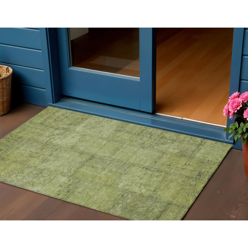 HomeRoots 3' X 5' Fern Green And Artichoke Green Patchwork Washable Indoor Outdoor Area Rug
