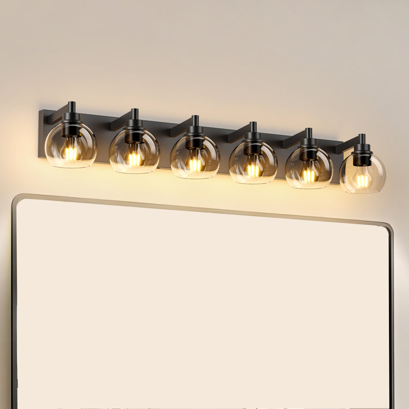 Luminaires de meuble-lavabo Farmhouse, luminaires de salle de bain 6 lumières au-dessus d'un miroir, appliques murales rustiques avec abat-jour en verre